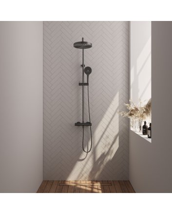BRAUER Stripe opbouw thermostatische regendouche SET 02 met 25 cm hoofddouche en 3-standen handdouche en doucheslang gunmetal geborsteld PVD