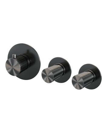BRAUER Stripe inbouwthermostaat en 2 stopkranen met in- en afbouwdelen gunmetal geborsteld PVD