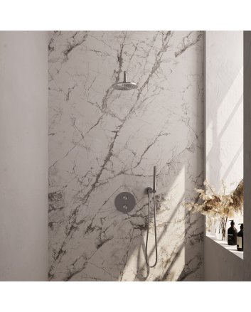 BRAUER Brushed Edition thermostatische inbouw regendouche 3-weg rond SET 75 met 20 cm douchekop en gebogen muurarm en staaf handdouche en doucheslang en wandaansluitbocht RVS geborsteld PVD