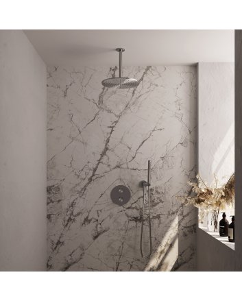 BRAUER Brushed Edition thermostatische inbouw regendouche 3-weg rond SET 78 met 30 cm douchekop en plafondarm en staaf handdouche en doucheslang en wandaansluitbocht RVS geborsteld PVD
