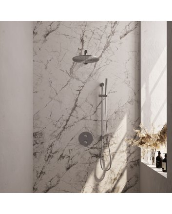 BRAUER Brushed Edition thermostatische inbouw regendouche 3-weg rond SET 86 met 30 cm douchekop en rechte muurarm en staaf handdouche en doucheslang en geïntegreerde glijstang RVS geborsteld PVD