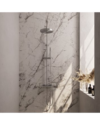 BRAUER Stripe opbouw thermostatische regendouche SET 01 met 25 cm hoofddouche en staaf handdouche en doucheslang RVS-kleurig geborsteld PVD