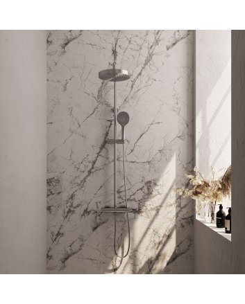 BRAUER Stripe opbouw thermostatische regendouche SET 02 met 25 cm hoofddouche en 3-standen handdouche en doucheslang RVS-kleurig geborsteld PVD