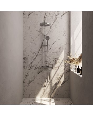 BRAUER Stripe opbouw thermostatische regendouche SET 02 met 25 cm hoofddouche en 3-standen handdouche en doucheslang RVS-kleurig geborsteld PVD