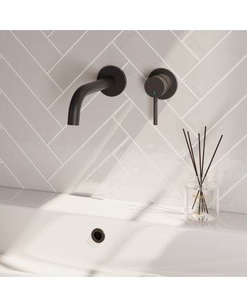 BRAUER Stripe inbouw wastafelmengkraan met gebogen uitloop en rozetten model A1 mat zwart
