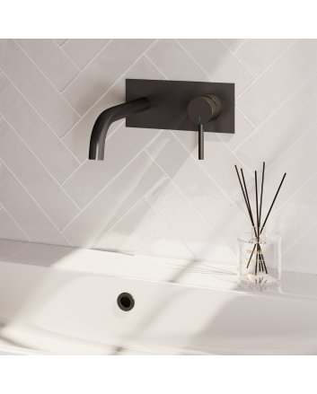BRAUER Stripe inbouw wastafelmengkraan met gebogen uitloop en afdekplaat model A1 mat zwart