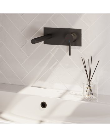 BRAUER Stripe inbouw wastafelmengkraan met rechte uitloop en afdekplaat model A1 mat zwart