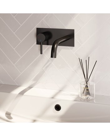 BRAUER Stripe inbouw wastafelmengkraan met gebogen uitloop en afdekplaat model A2 mat zwart
