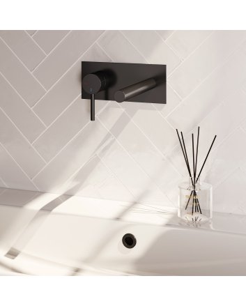 BRAUER Stripe inbouw wastafelmengkraan met rechte uitloop en afdekplaat model A2 mat zwart