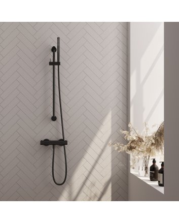 BRAUER Stripe opbouw douche thermostaatkraan SET 01 met glijstang en staaf handdouche en doucheslang mat zwart