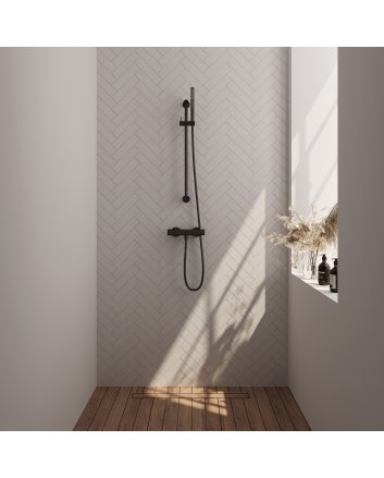 BRAUER Stripe opbouw douche thermostaatkraan SET 01 met glijstang en staaf handdouche en doucheslang mat zwart