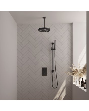 BRAUER Stripe thermostatische inbouw regendouche 3-weg rechthoekig SET 21 met 25 cm douchekop en plafondarm en staaf handdouche en doucheslang en geïntegreerde glijstang mat zwart