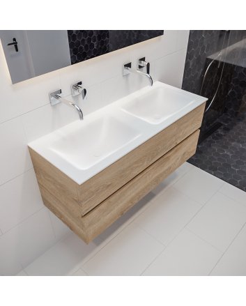 Mondiaz Vica 120 badmeubel washed oak 2 lades Cloud dubbel geen kraangat