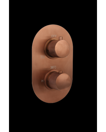 Sani DeLuxe Doucheset inbouw met box thermostaat, muurbevestiging / douchekop 25 cm rond Brons met geribbeld knop