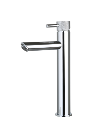 Sani DeLuxe Wastafelmengkraan opbouw hoog rond Chroom met geribbeld knop