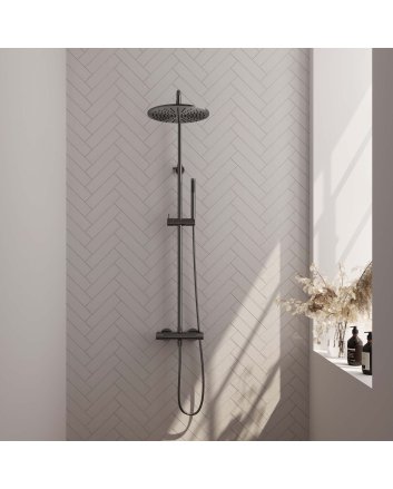 BRAUER Gunmetal Carving opbouw thermostatische regendouche SET 03 met 30 cm douchekop en staaf handdouche en doucheslang gunmetal geborsteld PVD