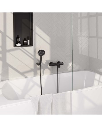 BRAUER Black Edition opbouw baddouche thermostaatkraan SET 04 met wandhouder en 3-standen handdouche en doucheslang mat zwart