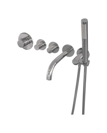 BRAUER Chrome Carving thermostatische inbouw badkraan SET 01 met uitloop en staaf handdouche en doucheslang en wandaansluitbocht chroom