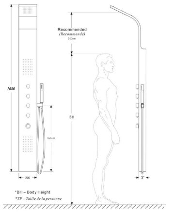 Huron thermostatische douchekolom 165x20 cm RVS