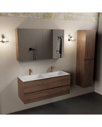 Mondiaz Aivy 120cm badmeubel Mocha, wastafel Talc solid surface dubbel 2 kraangaten met spiegelkast