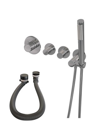 BRAUER Chrome Carving thermostatische inbouw badkraan SET 01 met badvulcombinatie en staaf handdouche en doucheslang en wandaansluitbocht chroom