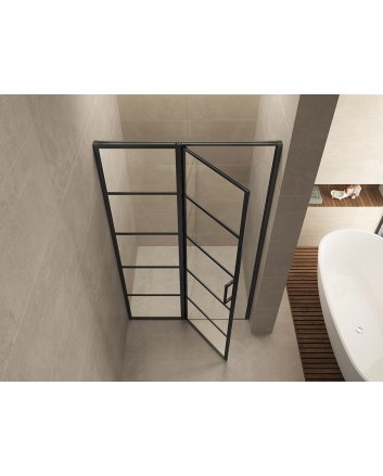 Horizon nisdeur met vast deel en raster 1000 x 2000 x 8mm nano helder glas/mat zwart