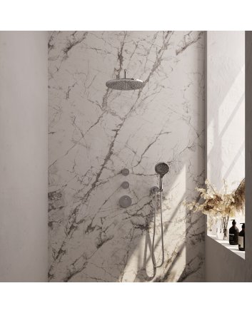 BRAUER Chrome Edition thermostatische inbouw regendouche SET 10 met 30 cm douchekop en gebogen muurarm en 3-standen handdouche en doucheslang en wandaansluitbocht chroom