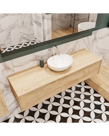 Mondiaz Lush 150 badmeubel washed oak 1 lades wastafel Barco midden 1 kraangat