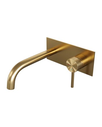 BRAUER Gold Carving inbouw wastafelmengkraan met gebogen uitloop en afdekplaat model A1 goud geborsteld PVD