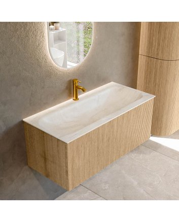 Mondiaz Kurve-Dlux 100cm badmeubel kleur Oak met 1 lade en 0 deuren. Wastafel Big medium Midden 1 kraangat Ostra.