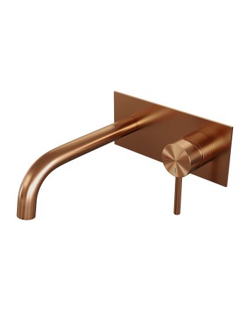 BRAUER Copper Edition inbouw wastafelmengkraan met gebogen uitloop en afdekplaat model A1 koper geborsteld PVD