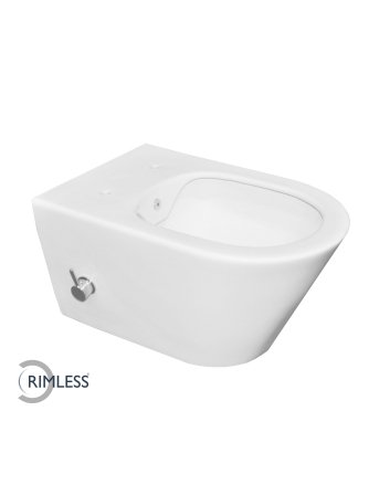 Stereo wandcloset rimless met bidetkraan warm en koudwater mat wit