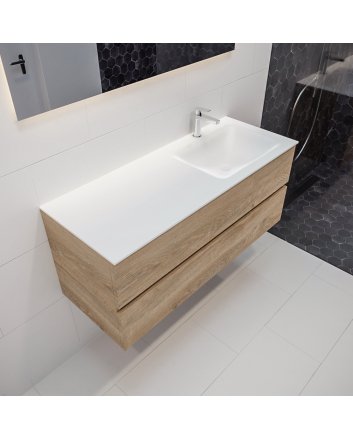 Mondiaz Vica 120 badmeubel washed oak 2 lades wastafel Cloud rechts 1 kraangat