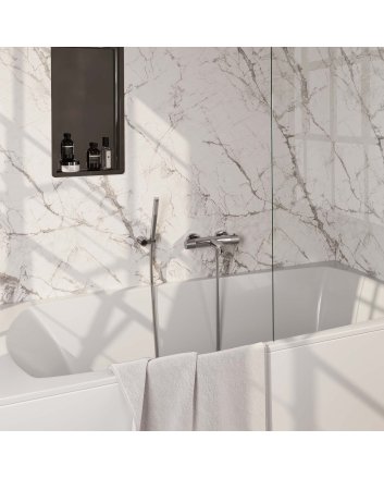 BRAUER Chrome Carving opbouw baddouche thermostaatkraan SET 03 met wandhouder en staaf handdouche en doucheslang chroom