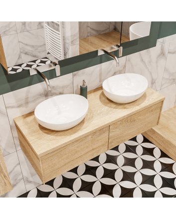 Mondiaz Lush 120 badmeubel washed oak 2 lades Barco dubbel geen kraangat