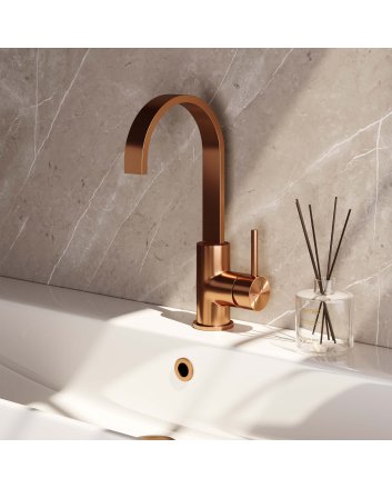 BRAUER Copper Edition hoge opbouw wastafelmengkraan met draaibare platte uitloop model A koper geborsteld PVD