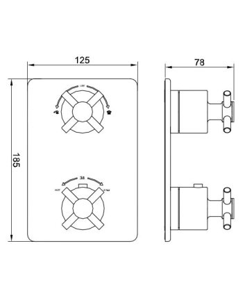 Cross afbouwdeel inbouwthermostaat 2 weg chroom
