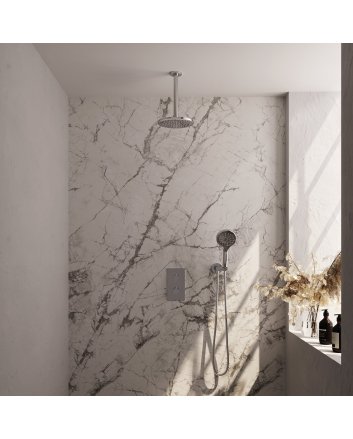 BRAUER Chrome Edition thermostatische inbouw regendouche 3-weg omstelling SET 35 met 20 cm douchekop en plafondarm en 3-standen handdouche en doucheslang en wandaansluitbocht chroom