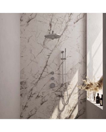 BRAUER Chrome Edition thermostatische inbouw regendouche SET 14 met 30 cm douchekop en rechte muurarm en staaf handdouche en doucheslang en geïntegreerde glijstang chroom