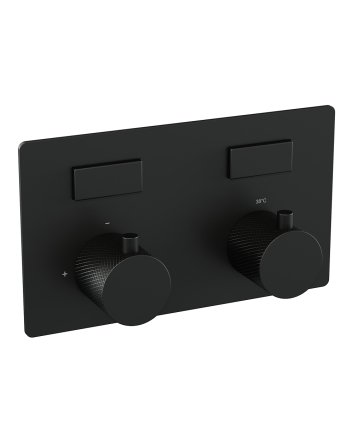 BRAUER Black Carving thermostatische inbouw badkraan met drukknoppen SET 03 met uitloop en staaf handdouche en doucheslang en wandaansluitbocht mat zwart