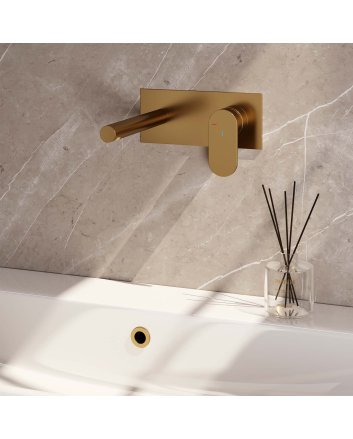 BRAUER Gold Edition inbouw wastafelmengkraan met rechte uitloop en afdekplaat model C1 goud geborsteld PVD