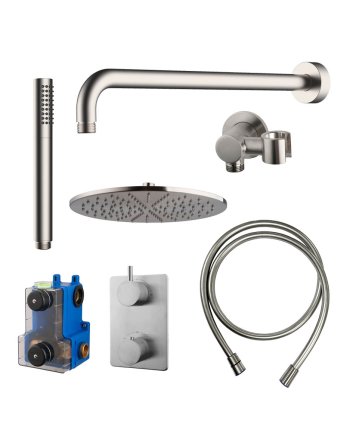 Caral inbouwthermostaat compleet met hoofddouche 30 cm en staafhanddouche geborsteld staal