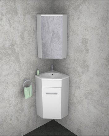 Lena hoek-fonteinkast + wast. en spiegelk. 500x850x250 wit