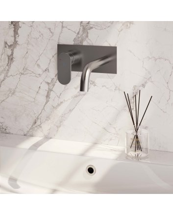 BRAUER Brushed Edition inbouw wastafelmengkraan met gebogen uitloop en afdekplaat model C2 RVS geborsteld PVD