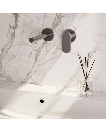 BRAUER Brushed Edition inbouw wastafelmengkraan met rechte uitloop en rozetten model C1 RVS geborsteld PVD