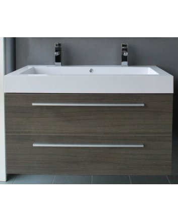 Sani DeLuxe BM badmeubelset met aluminium greep 100 Grey Oak zonder spiegel, zonder kraangat