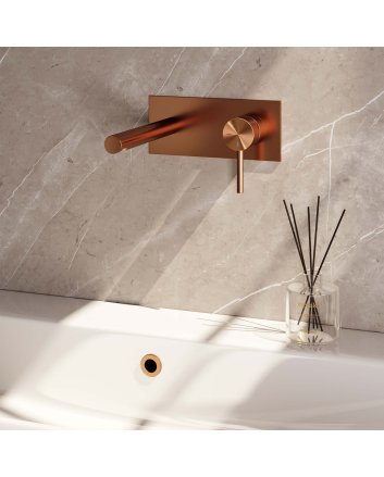 BRAUER Copper Carving inbouw wastafelmengkraan met rechte uitloop en afdekplaat model A1 koper geborsteld PVD