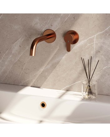BRAUER Copper Edition inbouw wastafelmengkraan met gebogen uitloop en rozetten model D1 koper geborsteld PVD