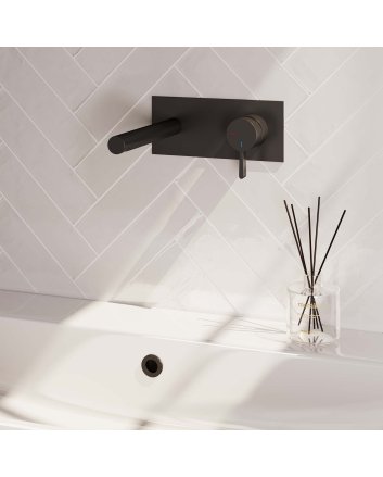 BRAUER Black Edition inbouw wastafelmengkraan met rechte uitloop en afdekplaat model E1 mat zwart