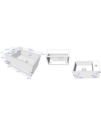 Wiesbaden Julia fontein links Solid surface 35 x 20 x 16 cm mat zwart